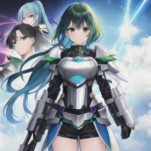 anime, manga, comic, cute, girl, nature, woman, armor, clouds